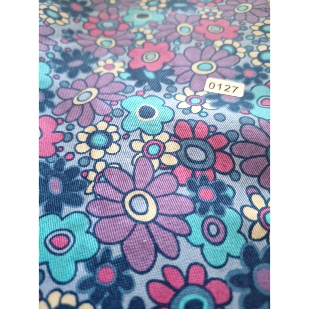 Cotton Fabric 7/8 Remnant  MultiColors Flowers On m Light Blue. Craft Quilting